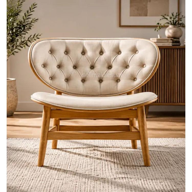 Olips Berjer – Kapitone Sırtlı Modern Ahşap Berjer