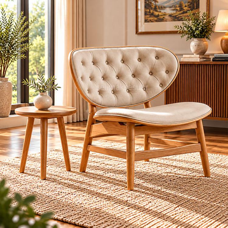 Olips Berjer – Kapitone Sırtlı Modern Ahşap Berjer